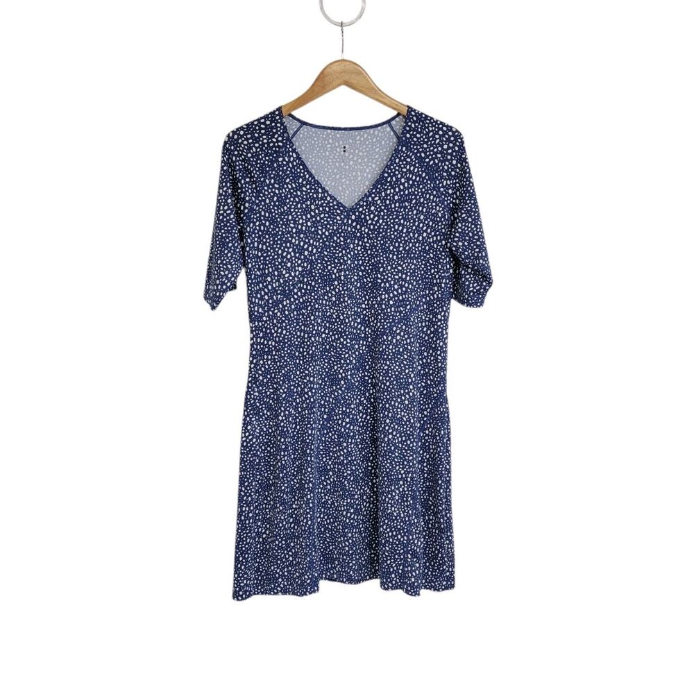 Title Nine Blue & White Polka Dot Sayonara Cafe Sleeve Dress Size Large